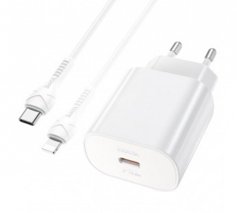 СЗУ Type-C Hoco N22 (25W, QC3.0, PD, кабель Type-C-Lightning) Белый от магазина РЭССИ